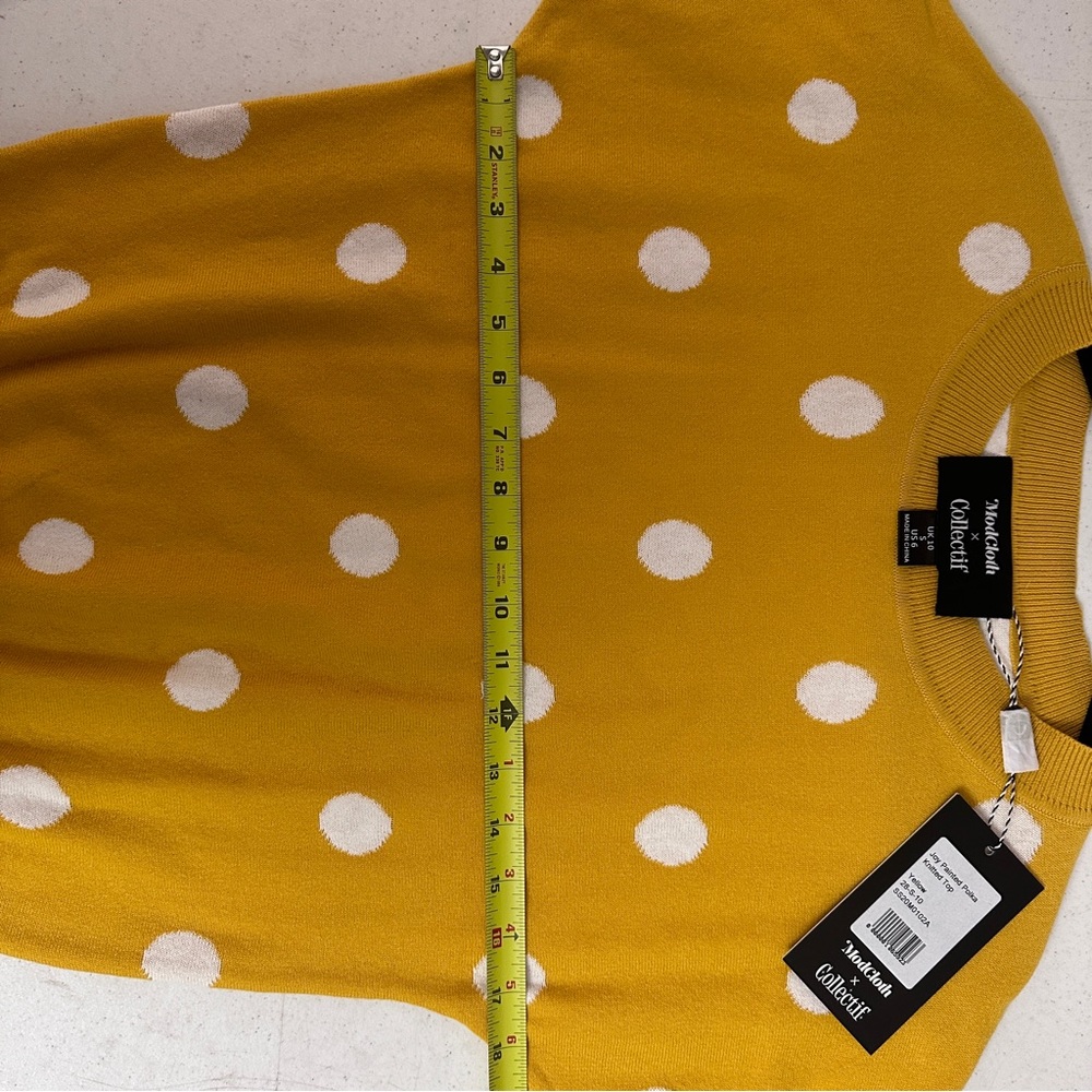 ModCloth Mustard Yellow Polka Dot Short Sleeve Sweater - Picture 9 of 12